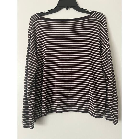 Eileen Fisher Bateau-Neck Brown White Stripe Sweater Sz M - Picture 8 of 8